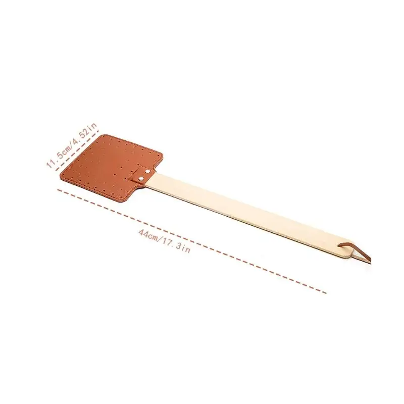 Leather Fly Swatter Heavy Duty Insect Mosquito Control Rustic Design Long Wooden Handle