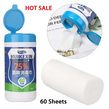

60 Sheets/Barrel 75% Alcohol Antiseptic Wet Wipes Cleaning Sterilization Wet Wipes Antibacterial Surface Clean Wet Pads