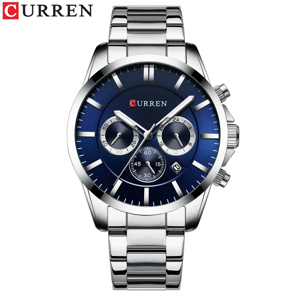 silver blue CURREN военные часы мужские модные повседневные кварцевые наручные часы из нержавеющей стали с хронографом Авто Дата Relogio Masculino - Цвет: silver blue