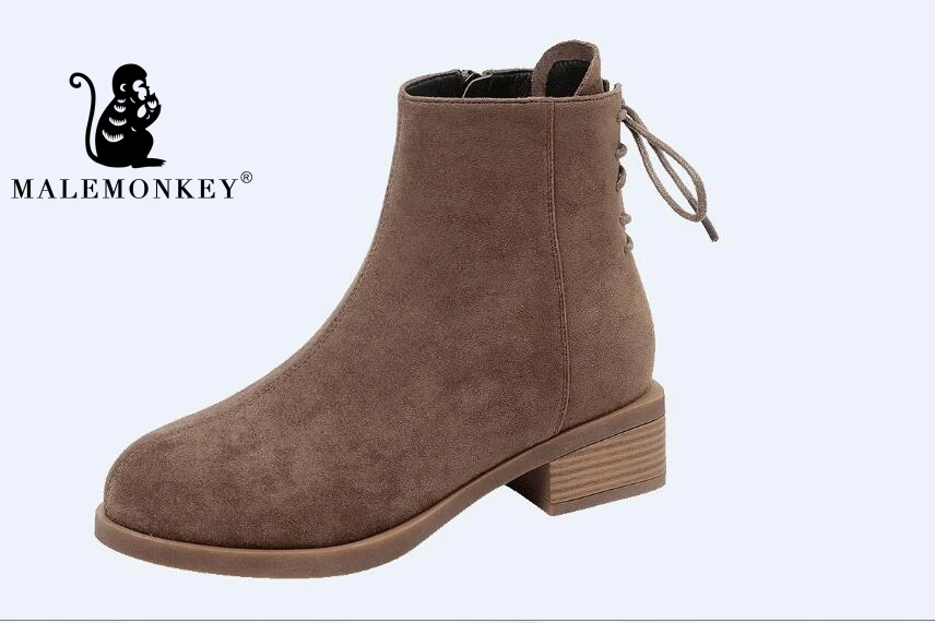 

Male Monkey Boots Women Elastic Ankle Pig Suede Brogue Boot Flock Quality Brand Lady Shoes Handmade