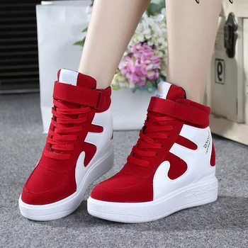 

Women Rose Red High top Platform Sneakers Student Street Increase Wedges Casual Sports Vulcanize Shoes New 2020