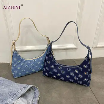 

Women Underarm Purse Splicing Denim Top-handle Bag Hobo Street Underarm Clutches Fashion Exquisite Shopping Bag