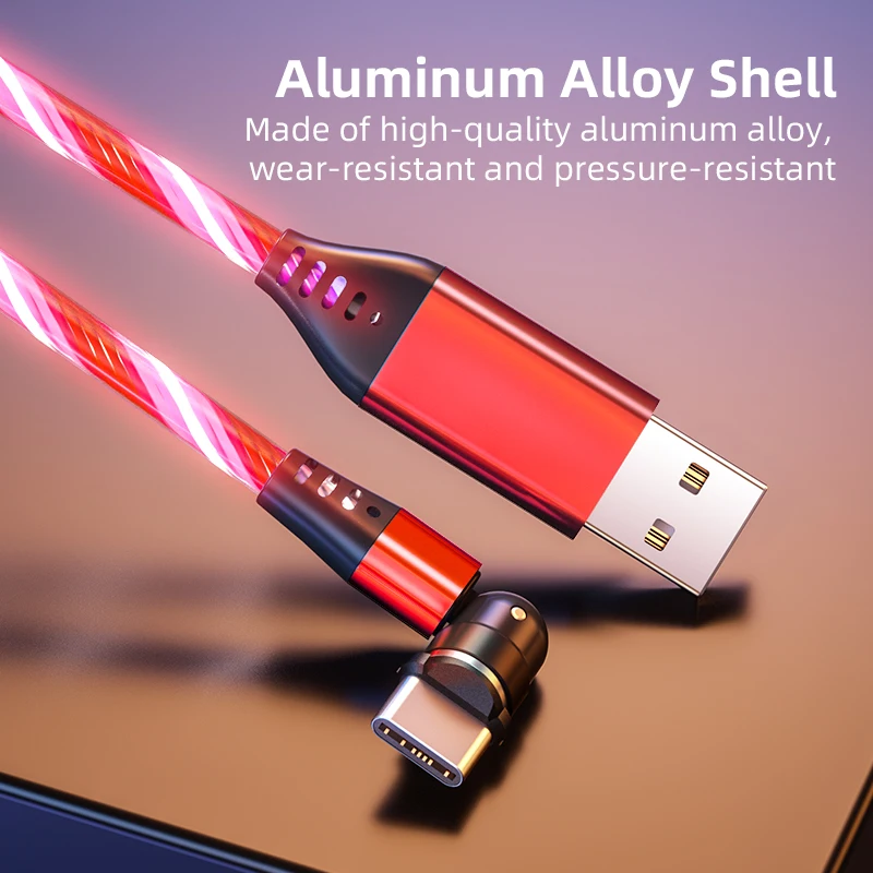 AUFU LED Flowing Light Charging Magnetic USB Cord Glow Type C Cable Magnetic Cable Micro Charger Cable for iPhone Huawei Samsung types of mobile charger