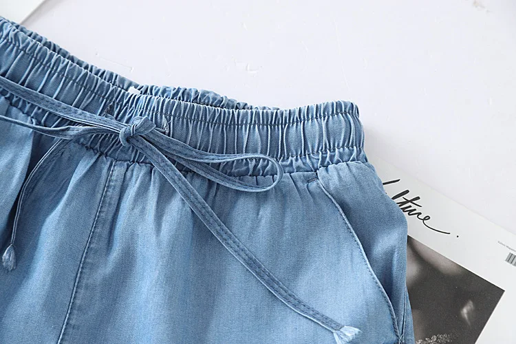Tencel джинсовые шорты женские летние с высокой талией Новые стильные свободные стройнящие Прямые повседневные шорты универсальные тонкие S26352