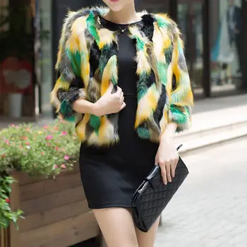 

2019 New Fashion Multi-Color Winter Chic Jacket Women Warm Faux Fur Coat Cardigan Outerwear Tops