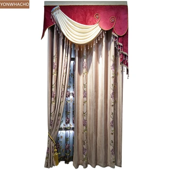 

Custom curtains Luxury flannel embroidered bedroom festive villa purple velvet cloth blackout curtain tulle valance drape B828