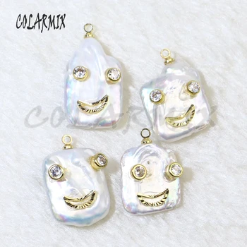 

10 pieces smile face pendants fresh water pearl accessories pendants beads for jewelry making zircon fashion pearl pendants 9507