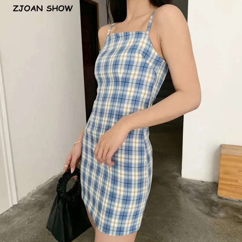 checkered spaghetti strap dress