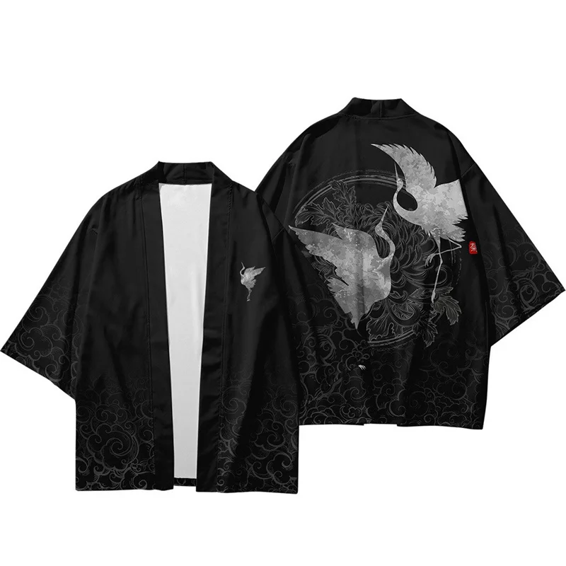 Samurai Crane Japanese Style Kimono Haori Men Women Cardigan Chinese Dragon Traditional Japanese Clothing Casual Clothes