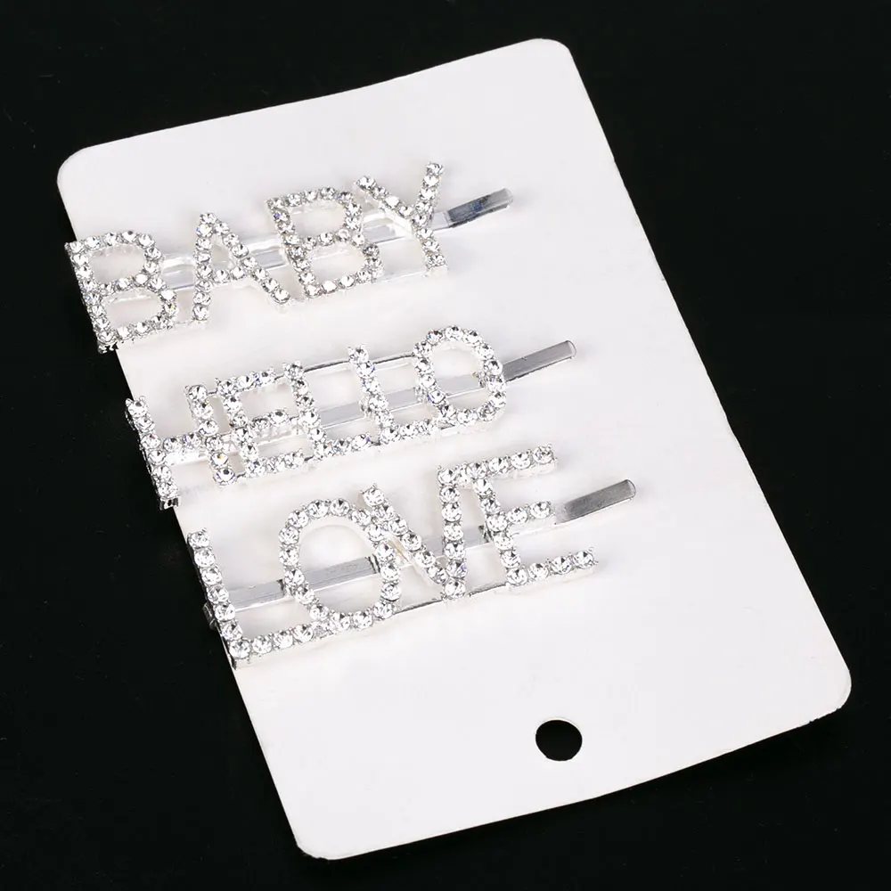 Set D 1Pc Shining Letter Hairpins Crystal Shiny Rhinestones Letters Hair Clips Women Styling Tool Hairgrip Jewelry Hair Accessories - Окраска металла: Set D