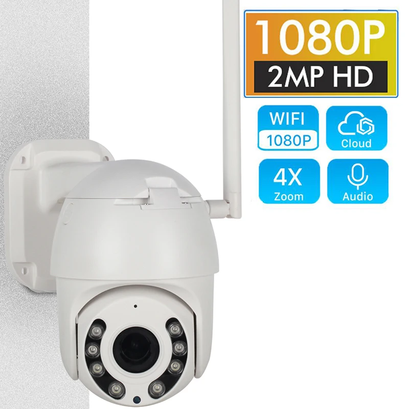 

1080P Outdoor Dome WiFi Camera 2MP H.265 Audio PTZ Wireless Camera Cloud-SD Slot Home Surveillance IP Camera 4x Optical zoom