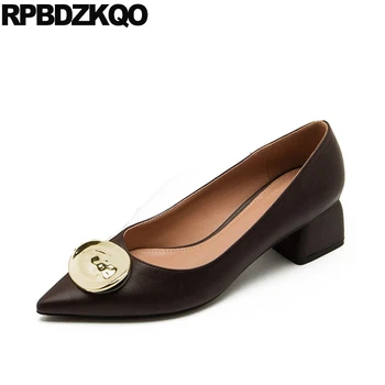 

chunky fashion nude thick casual pumps block luxury brand women shoes 2019 black slip on pointed toe medium heels big size brown