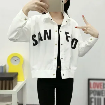 

Women Casual Jacket Letter Printed Long Sleeve Jacket Autumn Fashion Loose Lapel Coat Ladies Sweet Jackets Outerwear