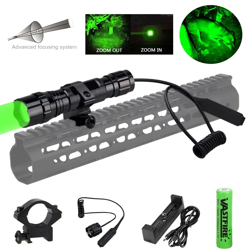 Green Package 1 300 ярдов зеленый/красный масштабируемый охотничий фонарь тактический страйкбол пистолет Armas фонарик+ 18650+ USB зарядное устройство+ винтовка крепление+ переключатель - Испускаемый цвет: Green Package 1