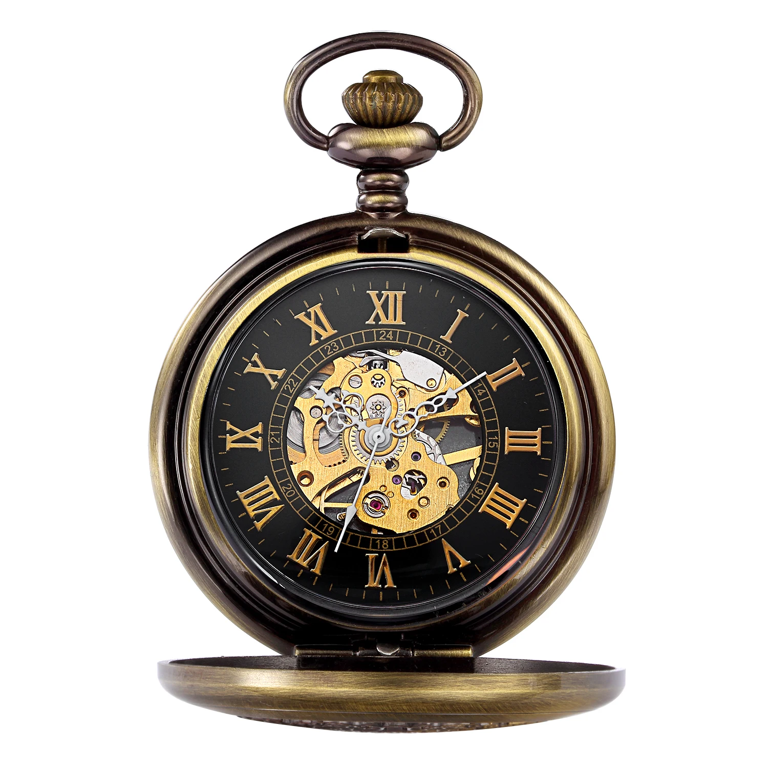 Retro Hand Wind Mechanical Pocket Watch FOB Chain Locket Dial Hollow Steampunk Skeleton Men Women Mens Clock Watches Box