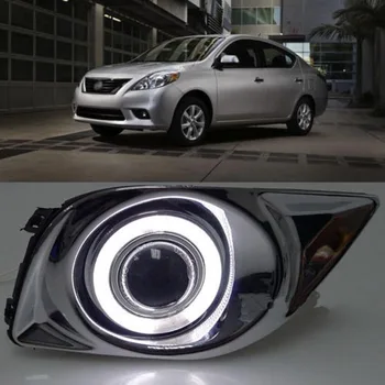 

LED COB Angel Eye Rings Front Projector Lens Fog Lights Assembled Lamp Bumper Replacement Cover Fit For Nissan Versa Sunny 2012