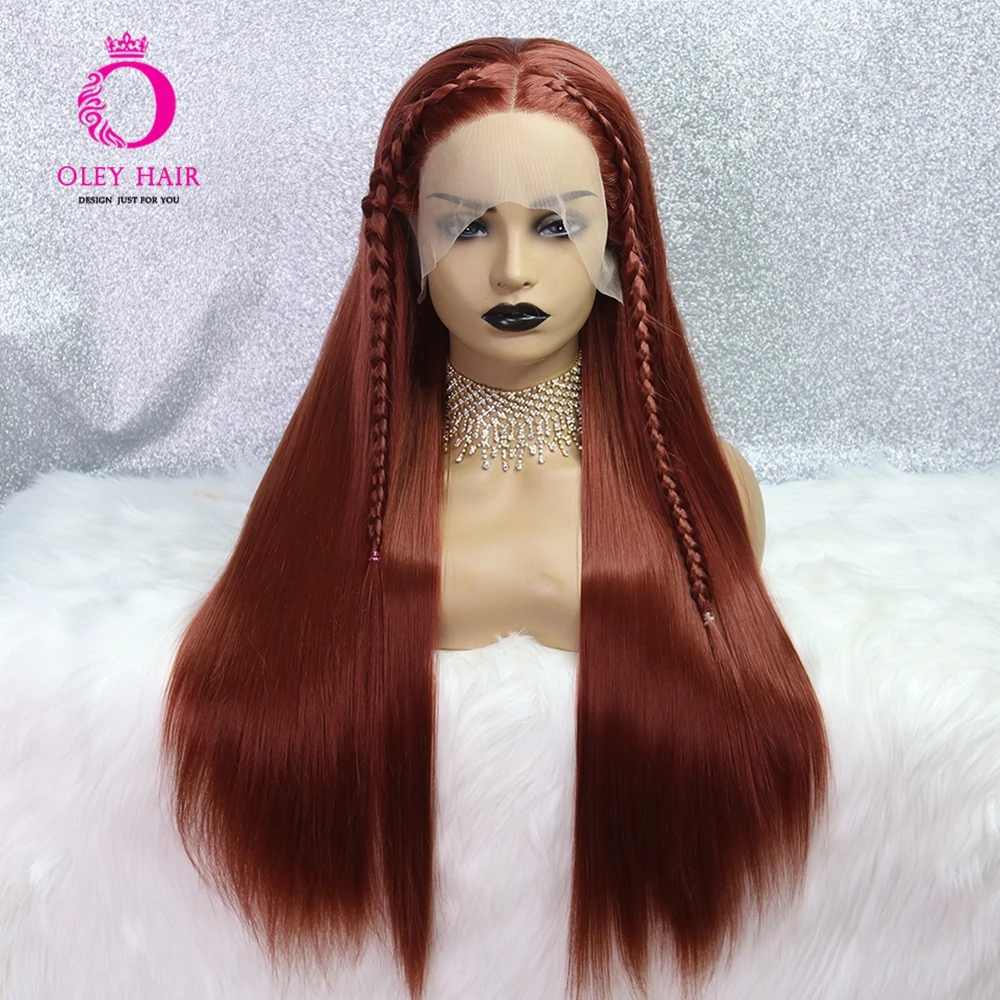 Peruca de Gengibre sem Cola Dianteira do Laço Fibra de Alta Perucas para Preto Peruca Sintético Temperatura Longa Reta Cosplay - Diário Feminino Oley 350 4 Apliques e perucas