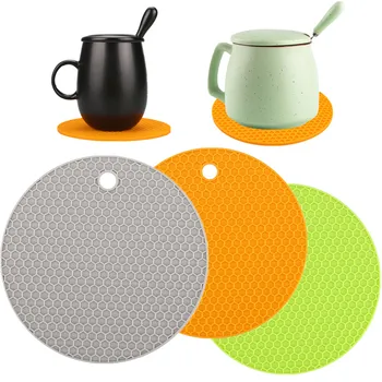 

3/2/1PCS Silicone Table Mats Placemats Round Coasters Creative Mug Heat-resistant Honeycomb Nonslip Pads For Kitchen Dining room