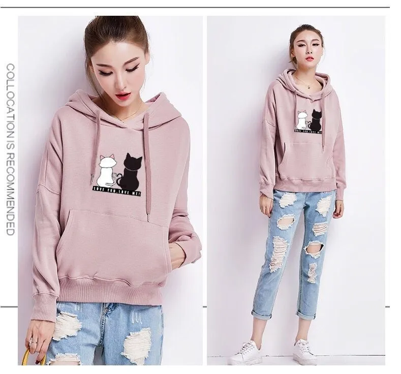 Streetwear Hoodies Women Sweatshirt Autumn Long Sleeve Hoodies Harajuku Hoodie Cute Cat Print Sweatshirt Women Sudadera Mujer