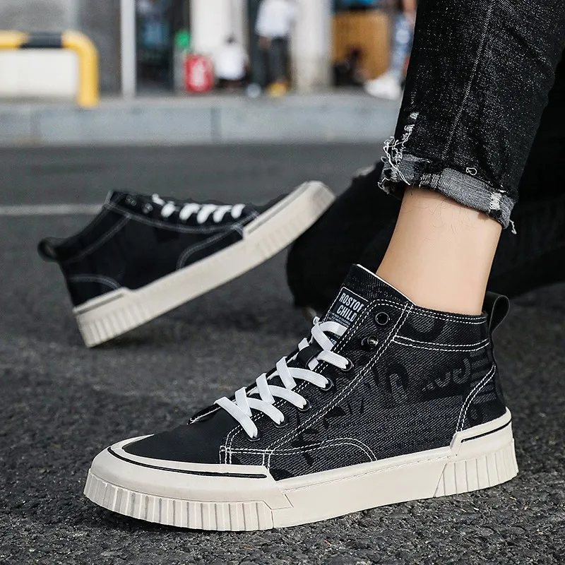 

Casual for men High-top printed canvas shoes Joker simple Outdoor Shoes Popular Fashion Flats Shoes Men's Vulcanize Shoes M2-42