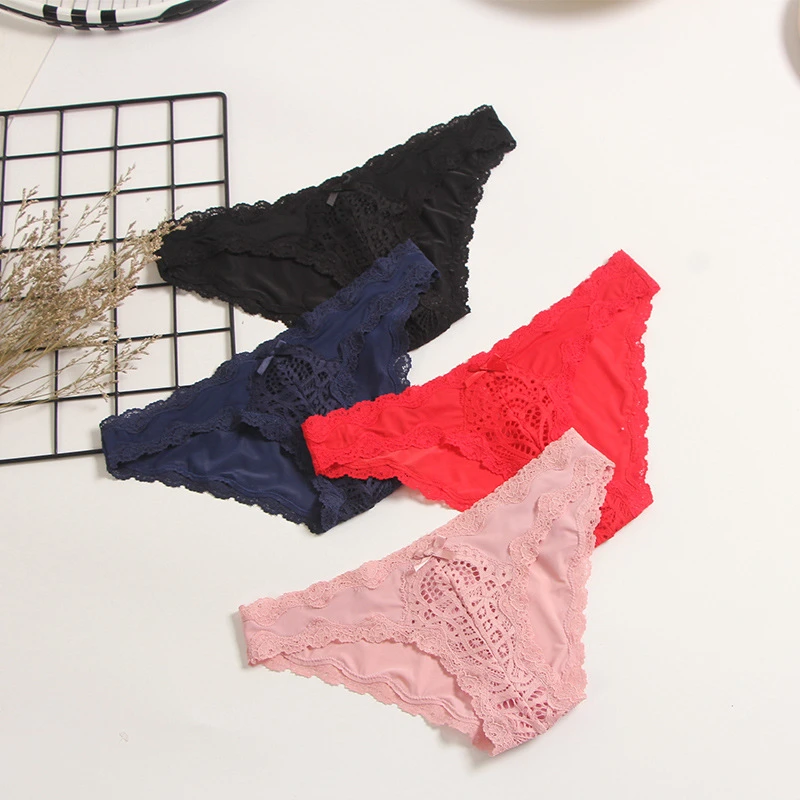 

Sexy Lace Ladies Underwear Low-waist Hollow Lace Edge Cute Bow Underpants Comfortable Soft Breathable Seamless Briefs A19190