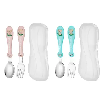 

Baby Tableware Set Children Stainless Steel Utensil Infant Feeding Spoon Fork F3ME