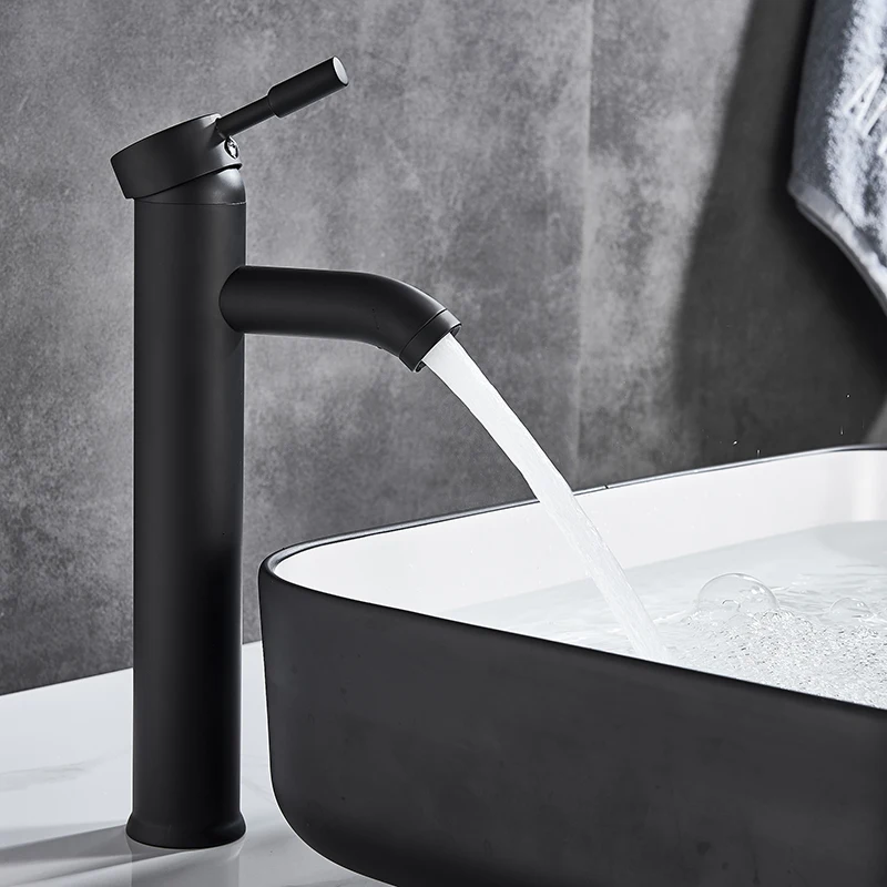 Матовый Schwarz Einzigen Griff Kalt Warmwasser Becken Wasserhahn Bad Schrank Wasserhahn Vertraglich Becken Wasserhahn Deck Montier