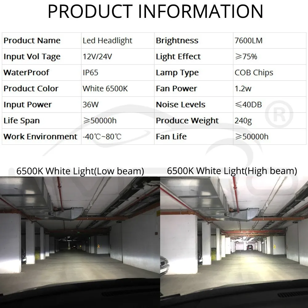 Hviero H4 H7 H11 H1 H3 9005 9006 COB Car LED Headlight Bulbs Hi-Lo Beam 72W 8000LM 6500K Auto Headlamp Led Car Lights DC 12v 24v