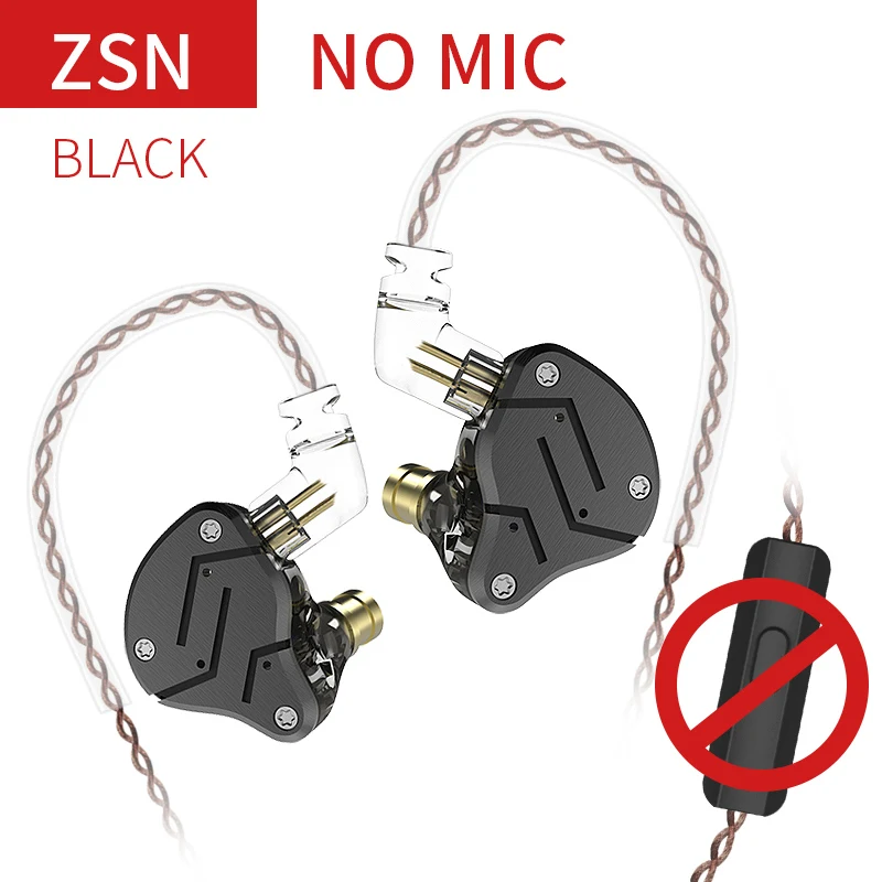 KZ ZSN 1BA+ 1DD гибридные наушники диджея монитор наушники для бега HIFI гарнитура вкладыши съемный Отсоединяемый 2Pin кабель KZ BA10 - Цвет: Black no mic
