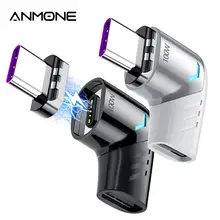 Anmone 100w usb c para tipo c adaptador magnético de carregamento rápido usb tipo c ímã conversor cabo magnético ângulo direito conector usbc