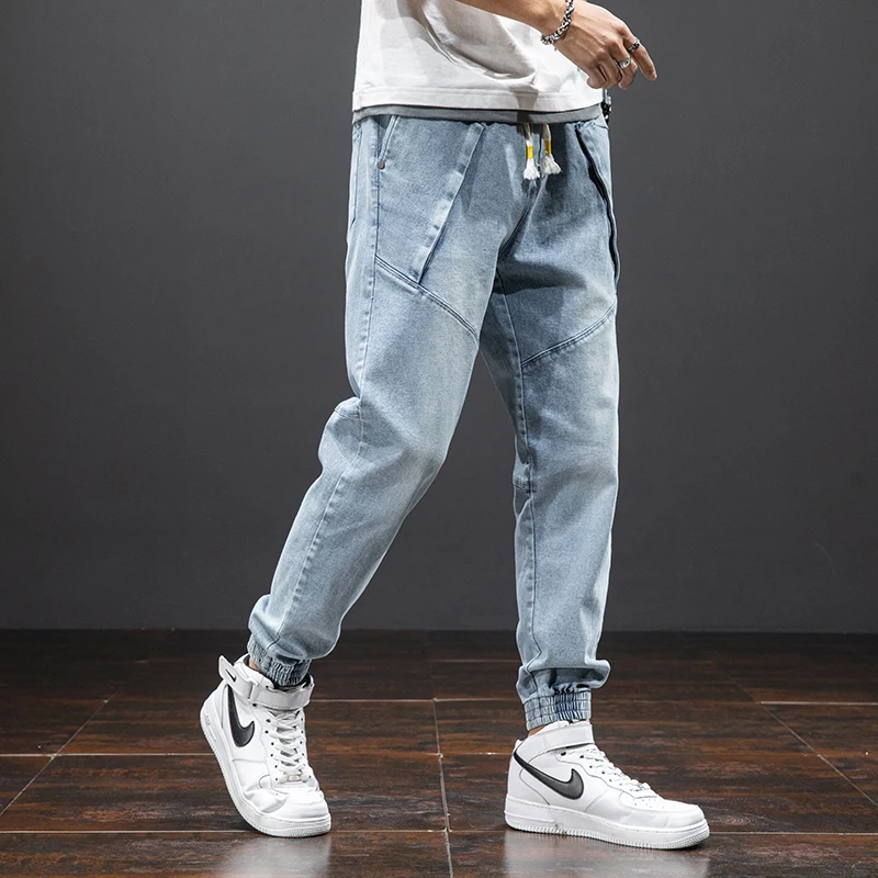 Men's Straight Harem Jeans Men Stretched Denim Pants Streetwear Stretch Joggers Casual Baggy Elastic Jeans Trousers Slim Fit