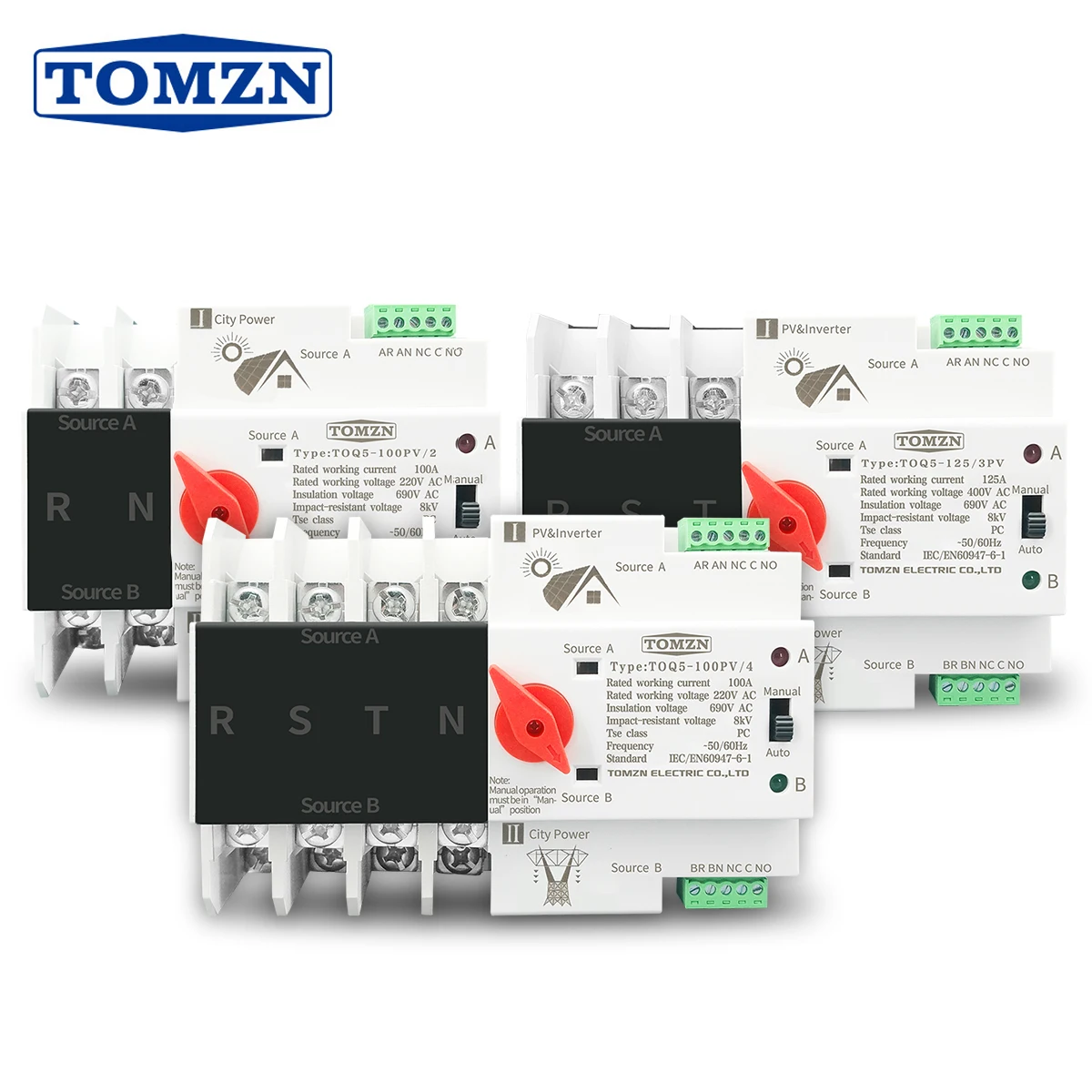 Interruptores Ininterruptos do Seletor de Transferência Automática Ats do Trilho para o Picovolt e o Inversor Poder Duplo 2p 3p 4p 63a 100a 125a