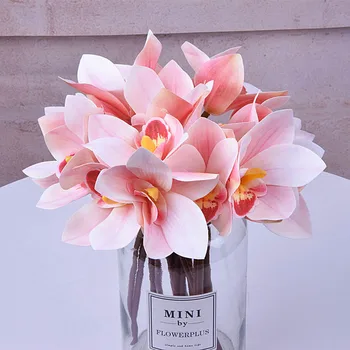 

Hot 3pcs/lot 4 heads White Pink Real Touch Plastic Orchid 25cm Wedding Party Decoration Artificial Flowers Bouquet