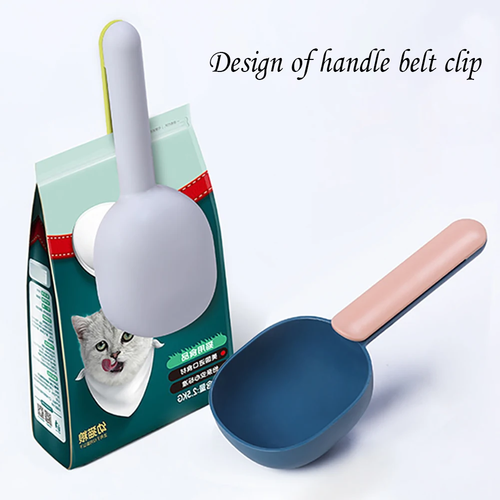 

Mutli-function Feeding Scoop Spoon with Sealing Bag Clip Creative Measuring Cup For Bowl Curved design Pet Cat Dog Food Shovel