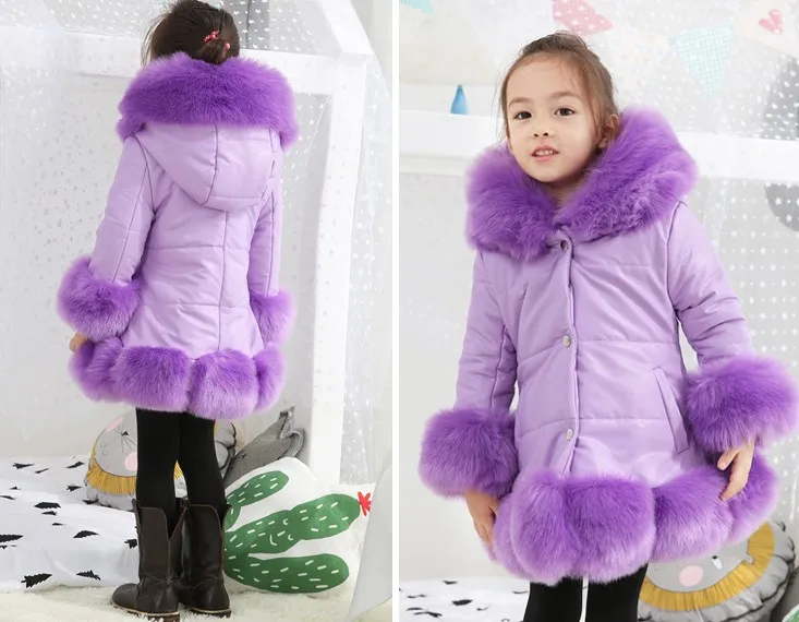 purple Пальто с искусственным мехом для девочек осенне-зимние модные меховые пальто для девочек элегантные меховые пальто принцессы толстые теплые длинные пальто с искусственным мехом для малышей От 2 до 10 лет - Цвет: purple