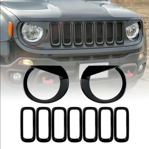 Передняя Решетка Вставка+ Angry Eyes фары Ободок Крышка для- Jeep Renegade - Цвет: 01