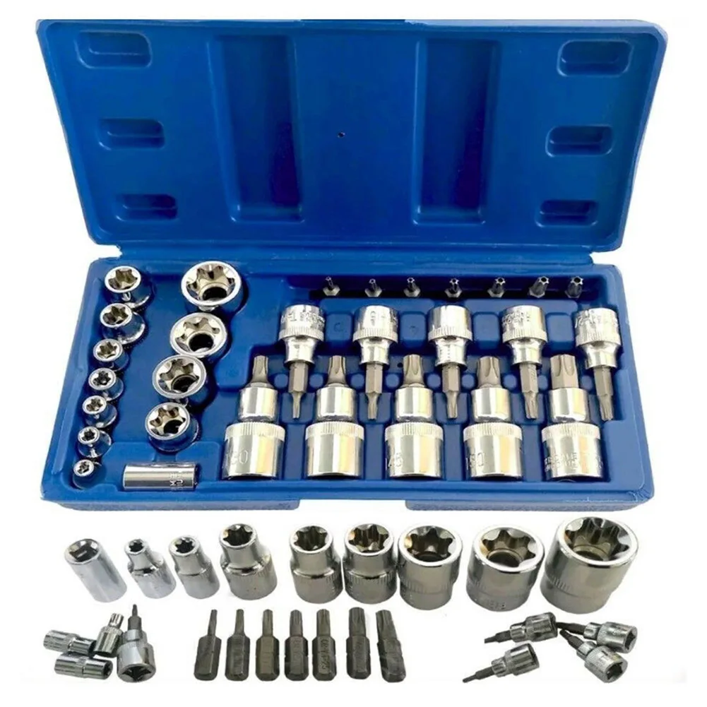 29 шт. 1/4 ''3/8'' 1/2 ''драйвер E Torx Star Bit хромированный Набор торцевых головок набор инструментов стальной чехол для ремонта двигателя