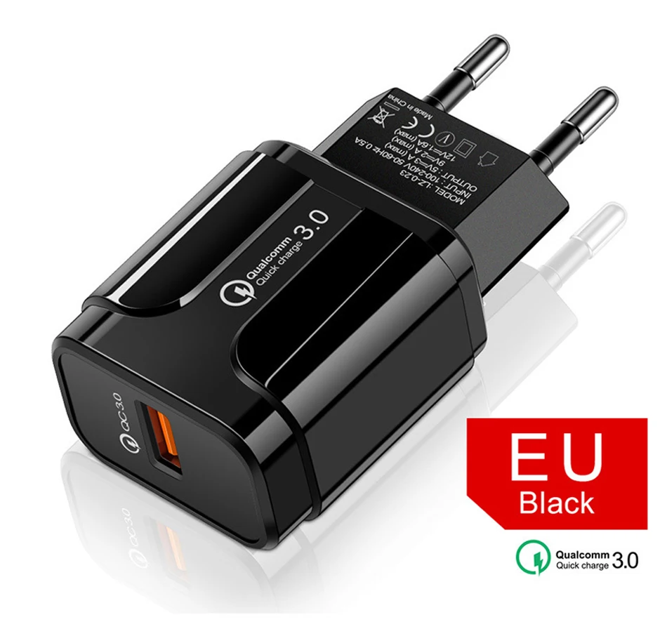 18 Вт Быстрая зарядка 3,0 Qualcomm QC 3,0 4,0 быстрое зарядное устройство USB портативное зарядное устройство для мобильного телефона iPhone samsung Xiaomi - Тип штекера: EU Black
