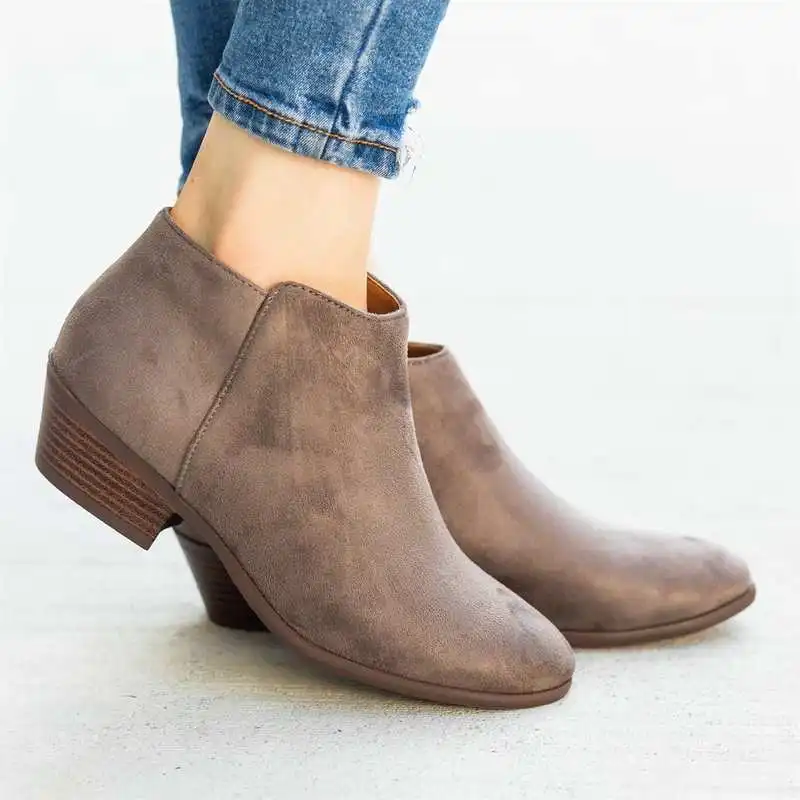 ankle boots for women slip on low heels spring/autumn leopard pu leather Square heel Round Toe botas mujer invierno a74