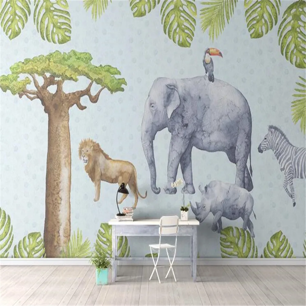 

Milofi custom 3D photo wallpaper mural non-woven fabric hand-painted watercolor tropical cartoon elephant background wall