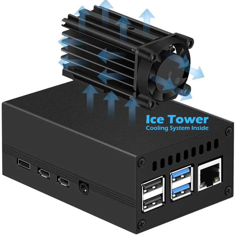 

iUniker Raspberry Pi 4 Metal Aluminum Case Mini ICE Tower Cooling System with 25mm Quiet Heatsink Cooler Fan for Pi 4 B (Black)
