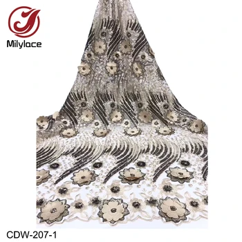 

Nigerian Lace Fabric 2019 High Quality Lace Sequins Tulle Lace Fabric French 3D Applique Lace Fabric for Wedding Dress CDW-207