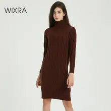 Wixra, женское платье-свитер, водолазка, тонкий женский длинный рукав, длина до колена, теплые вязаные платья для девушек, Осень-зима