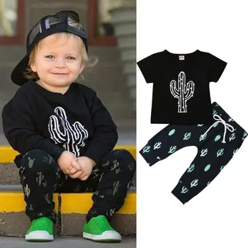 

New 2PCS Newborn Baby Boys Kids Cactus T-shirt Tops+Pants Outfits Summer Clothes