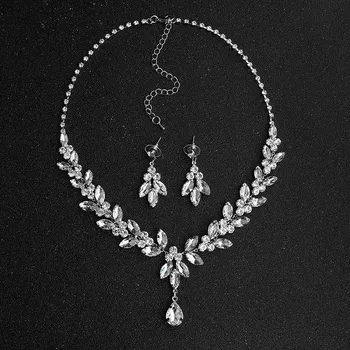 

Rhinestone Flower Elegant Fashion Jewelry Set Women Necklace Earring Set Wedding Bridal Jewelry Accessories LB