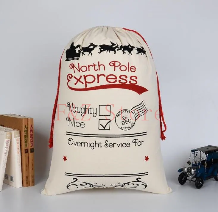 100pcs/lot 12 Styles Large Christmas Canvas Santa Sack Drawstring Gift Bag Stripe Santa Sac