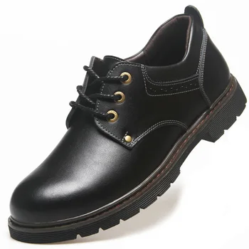 

LIMEIKE Leather Shoes Men Formal Dress Fashion Oxfords Spring Autumn Safety shoes Lace-up Outdoor Mens Martin Shoes