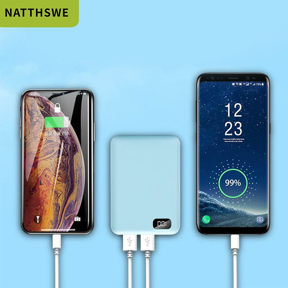 NATTHSWE Mini Power Bank 20000mAh Dual USB Portable Charger Powerbank For Xiaomi iphone LED Display External Battery Poverbank