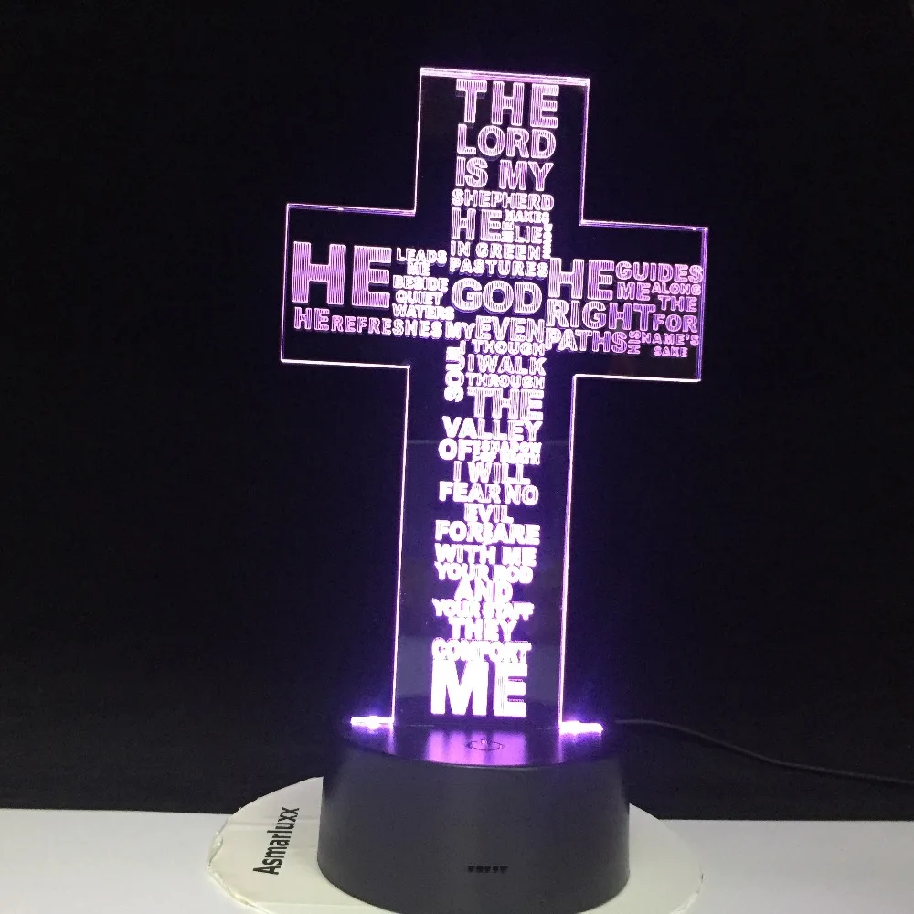 Иисус христианский крест USB светодиодный 3d-ночник подарки настольная лампа спальня Бог мой пастух книга Библия лампа дропшиппинг