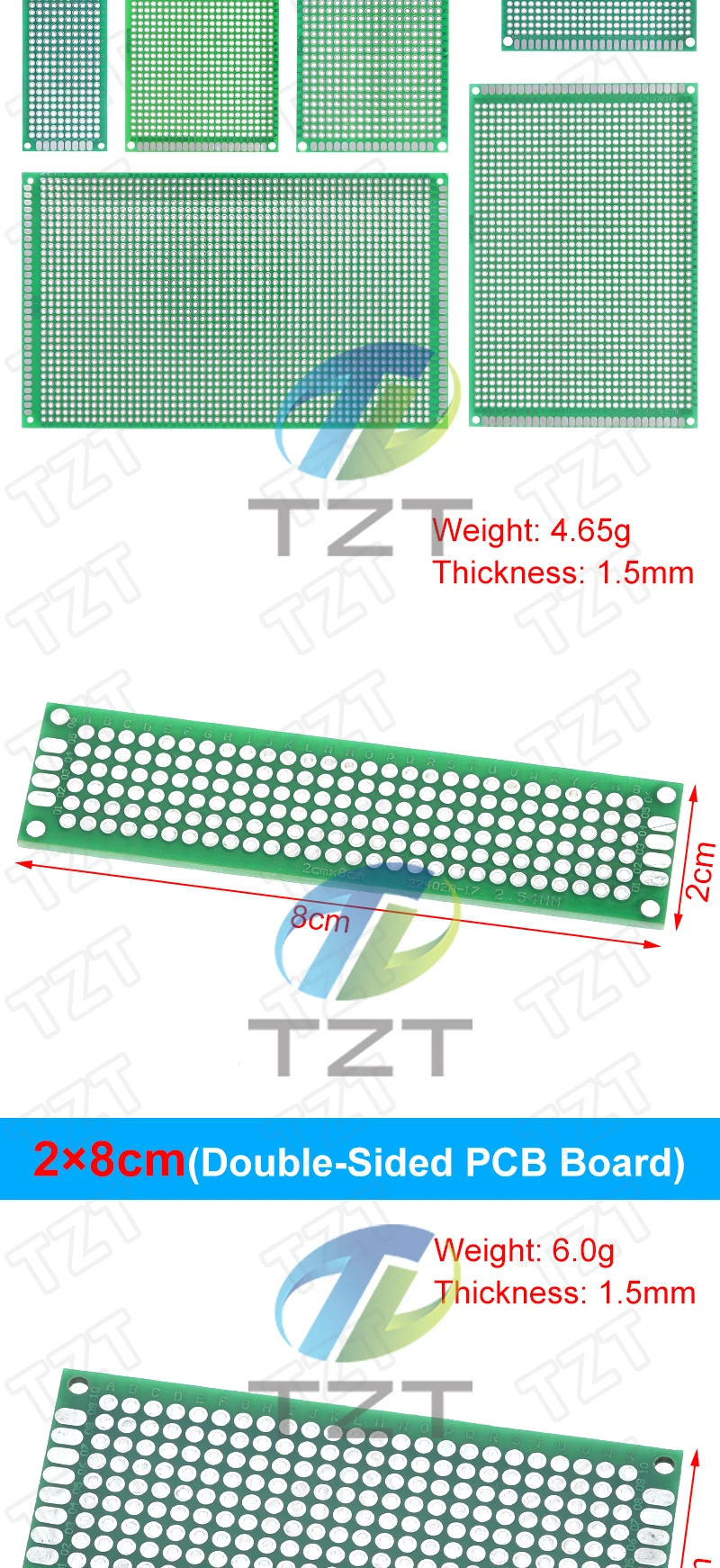 TZT 2x8 3x7 4x6 5x7 6x8 7x9 8x12 9x15 cm Doppelseitige Prototyp DIY Universal Leiterplatte Protoboard für Arduino – Detail 4